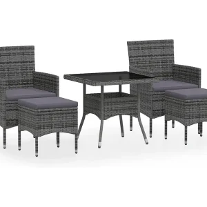 5-delige Tuinset poly rattan en gehard glas grijs 5-delige Tuinset poly rattan en gehard glas grijs