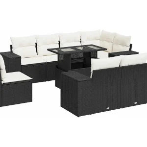 9-delige Loungeset met kussens poly rattan zwart 9-delige Loungeset met kussens poly rattan zwart