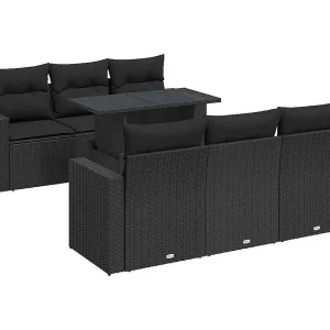 7-delige Loungeset met kussens poly rattan zwart 7-delige Loungeset met kussens poly rattan zwart