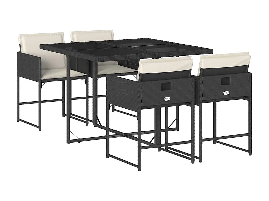 5-delige Tuinset met kussens poly rattan zwart