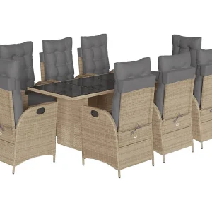 9-delige Tuinset met kussens poly rattan gemengd beige 9-delige Tuinset met kussens poly rattan gemengd beige