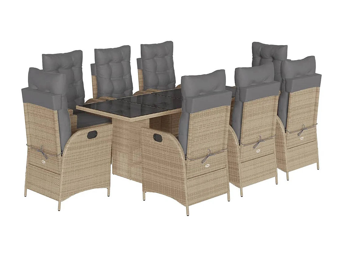 9-delige Tuinset met kussens poly rattan gemengd beige
