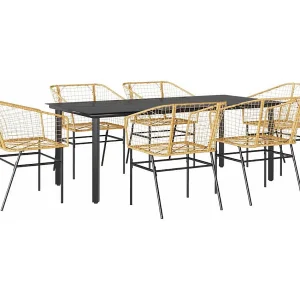 7-delige Tuinset poly rattan glas bruin 7-delige Tuinset poly rattan glas bruin
