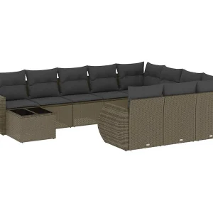 11-delige Loungeset met kussens poly rattan lichtgrijs 11-delige Loungeset met kussens poly rattan lichtgrijs