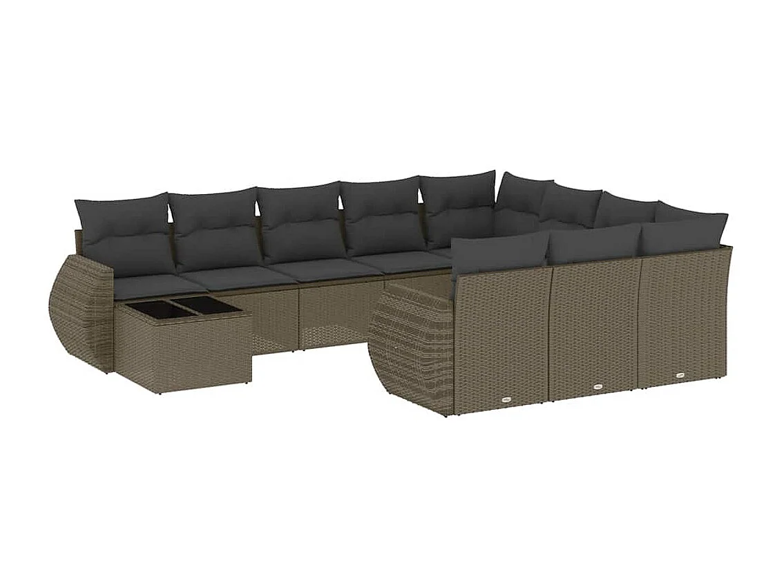 11-delige Loungeset met kussens poly rattan lichtgrijs