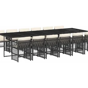 13-delige Tuinset met kussens poly rattan zwart 13-delige Tuinset met kussens poly rattan zwart