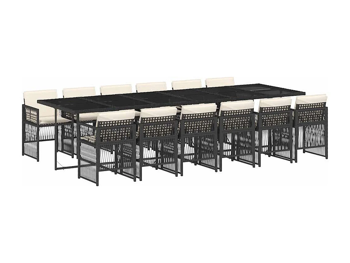 13-delige Tuinset met kussens poly rattan zwart
