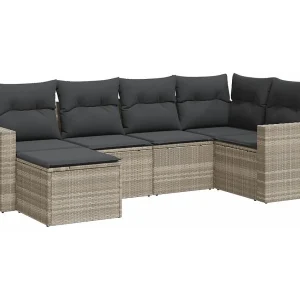 6-delige Loungeset met kussens poly rattan lichtgrijs 6-delige Loungeset met kussens poly rattan lichtgrijs