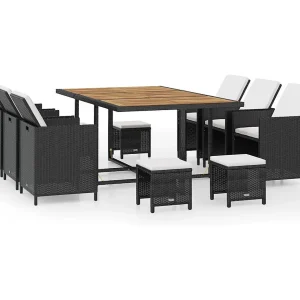 11-delige Tuinset poly rattan en acaciahout zwart 11-delige Tuinset poly rattan en acaciahout zwart