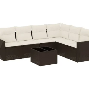 7-delige Loungeset met kussens poly rattan bruin 7-delige Loungeset met kussens poly rattan bruin