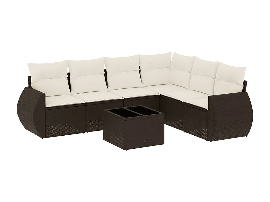 7-delige Loungeset met kussens poly rattan bruin