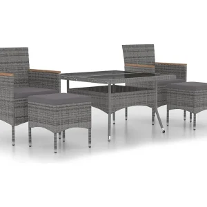 5-delige Tuinset poly rattan en gehard glas grijs 5-delige Tuinset poly rattan en gehard glas grijs