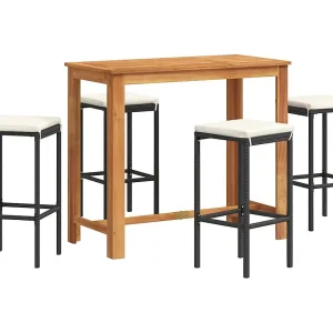 5-delige Tuinbarset massief acaciahout en poly rattan zwart 5-delige Tuinbarset massief acaciahout en poly rattan zwart