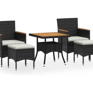 5-delige Tuinset poly rattan en massief acaciahout zwart 5-delige Tuinset poly rattan en massief acaciahout zwart