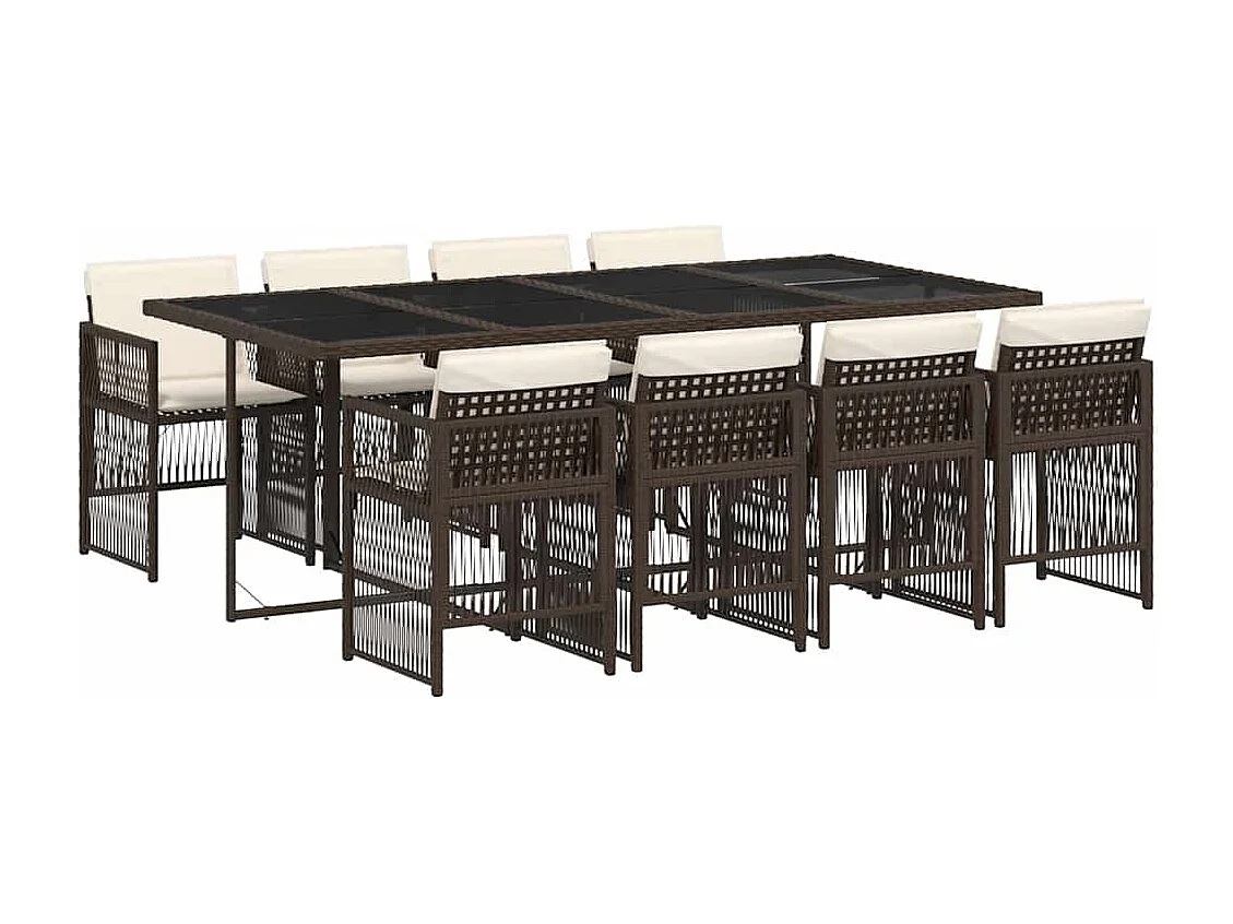 9-delige Tuinset met kussens poly rattan bruin