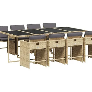 9-delige Tuinset met kussens poly rattan gemengd beige 9-delige Tuinset met kussens poly rattan gemengd beige