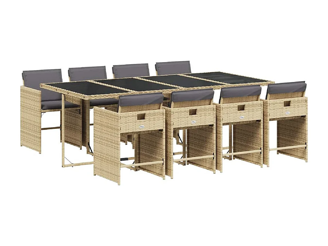 9-delige Tuinset met kussens poly rattan gemengd beige