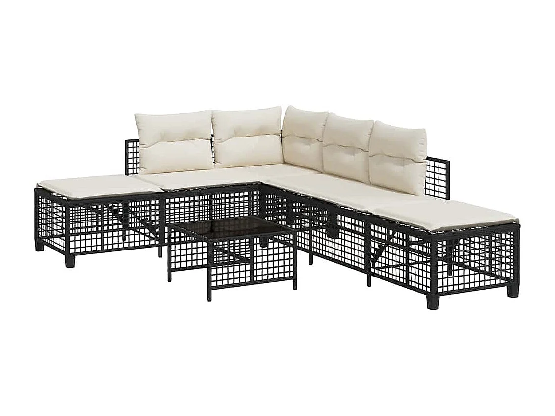 3-delige Loungeset met kussens poly rattan zwart