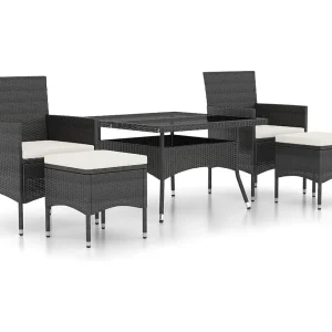 5-delige Tuinset poly rattan en gehard glas zwart 5-delige Tuinset poly rattan en gehard glas zwart
