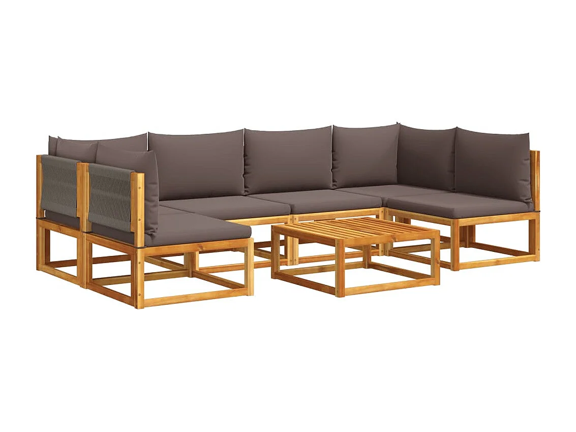 7-delige tuinbankset met kussens acaciahout & touw