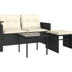 3-delige Loungeset met kussens poly rattan zwart 3-delige Loungeset met kussens poly rattan zwart