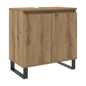 Badkamerkast 58x33x60 cm bewerkt hout artisanaal eikenkleurig Badkamerkast 58x33x60 cm bewerkt hout artisanaal eikenkleurig