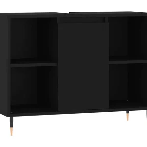 Badkamerkast 80x33x60 cm bewerkt hout zwart Badkamerkast 80x33x60 cm bewerkt hout zwart