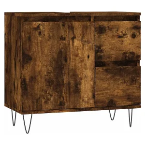 Badkamerkast 65x33x60 cm bewerkt hout gerookt eikenkleurig Badkamerkast 65x33x60 cm bewerkt hout gerookt eikenkleurig