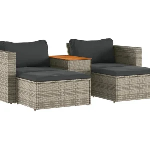 5-delige Loungeset met kussens poly rattan acacia grijs 5-delige Loungeset met kussens poly rattan acacia grijs