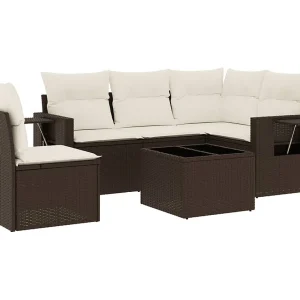 6-delige Loungeset met kussens poly rattan bruin 6-delige Loungeset met kussens poly rattan bruin