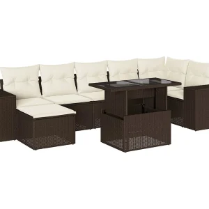 8-delige Loungeset met kussens poly rattan bruin 8-delige Loungeset met kussens poly rattan bruin