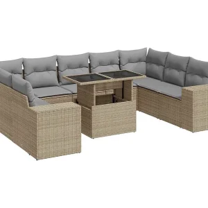 10-delige Loungeset met kussens poly rattan beige 10-delige Loungeset met kussens poly rattan beige