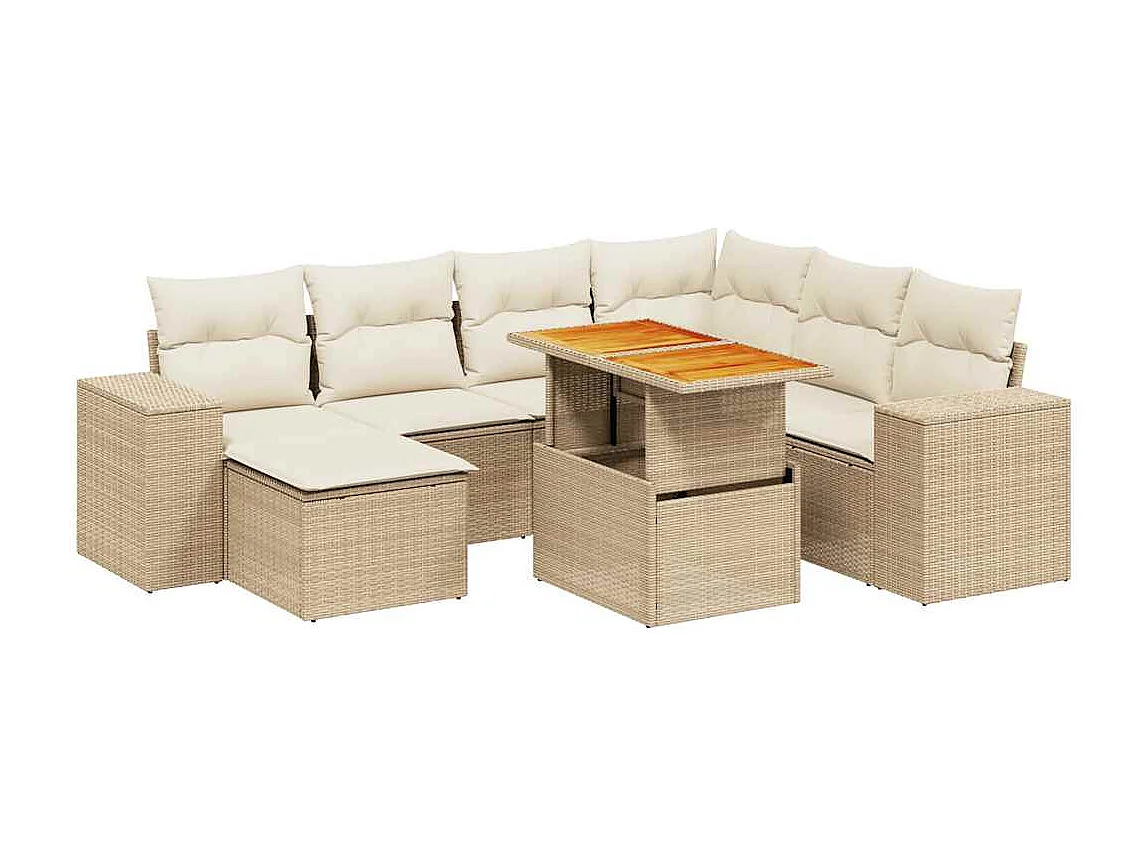 8-delige Loungeset met kussens poly rattan beige