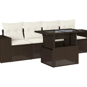 5-delige Loungeset met kussens poly rattan bruin 5-delige Loungeset met kussens poly rattan bruin