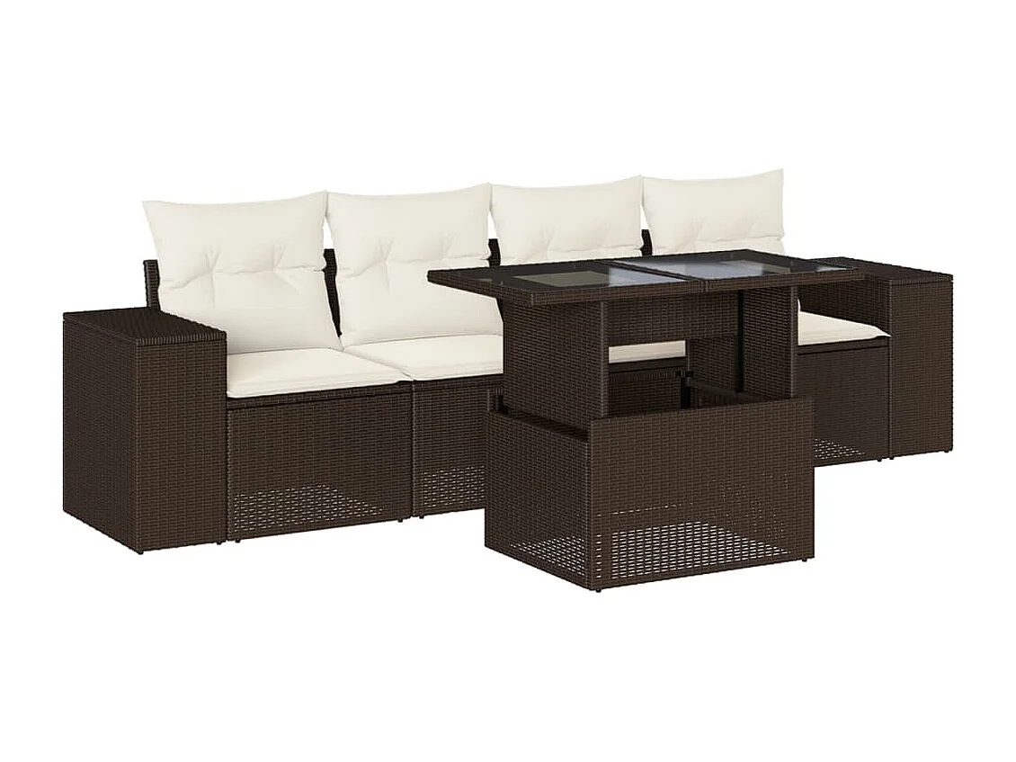 5-delige Loungeset met kussens poly rattan bruin