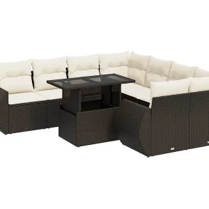 9-delige Loungeset met kussens poly rattan bruin