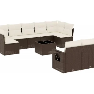 10-delige Loungeset met kussens poly rattan bruin 10-delige Loungeset met kussens poly rattan bruin