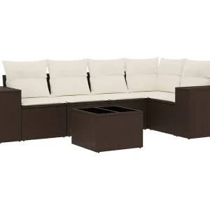 6-delige Loungeset met kussens poly rattan bruin 6-delige Loungeset met kussens poly rattan bruin