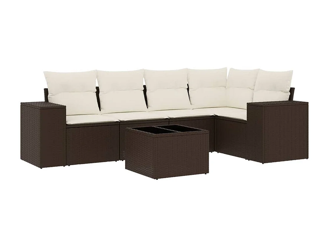 6-delige Loungeset met kussens poly rattan bruin