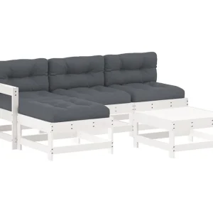 5-delige Loungeset met kussens massief hout wit 5-delige Loungeset met kussens massief hout wit