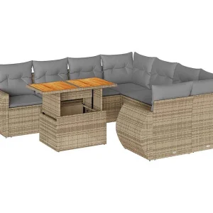 9-delige Loungeset met kussens poly rattan beige