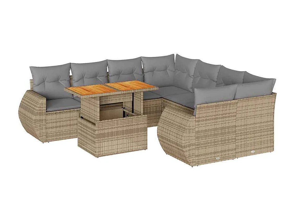 9-delige Loungeset met kussens poly rattan beige