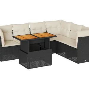 7-delige Loungeset met kussens poly rattan zwart 7-delige Loungeset met kussens poly rattan zwart