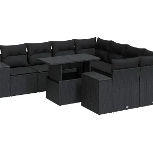 9-delige Loungeset met kussens poly rattan zwart 9-delige Loungeset met kussens poly rattan zwart