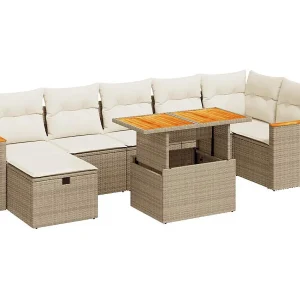 5-delige Loungeset met kussens poly rattan beige