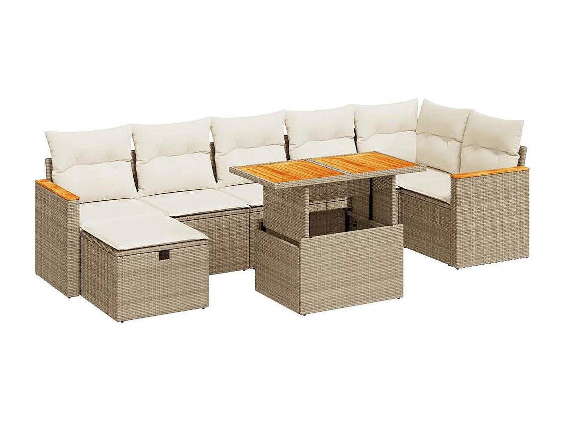 5-delige Loungeset met kussens poly rattan beige