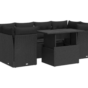 7-delige Loungeset met kussens poly rattan zwart 7-delige Loungeset met kussens poly rattan zwart