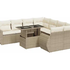 9-delige Loungeset met kussens poly rattan beige 9-delige Loungeset met kussens poly rattan beige