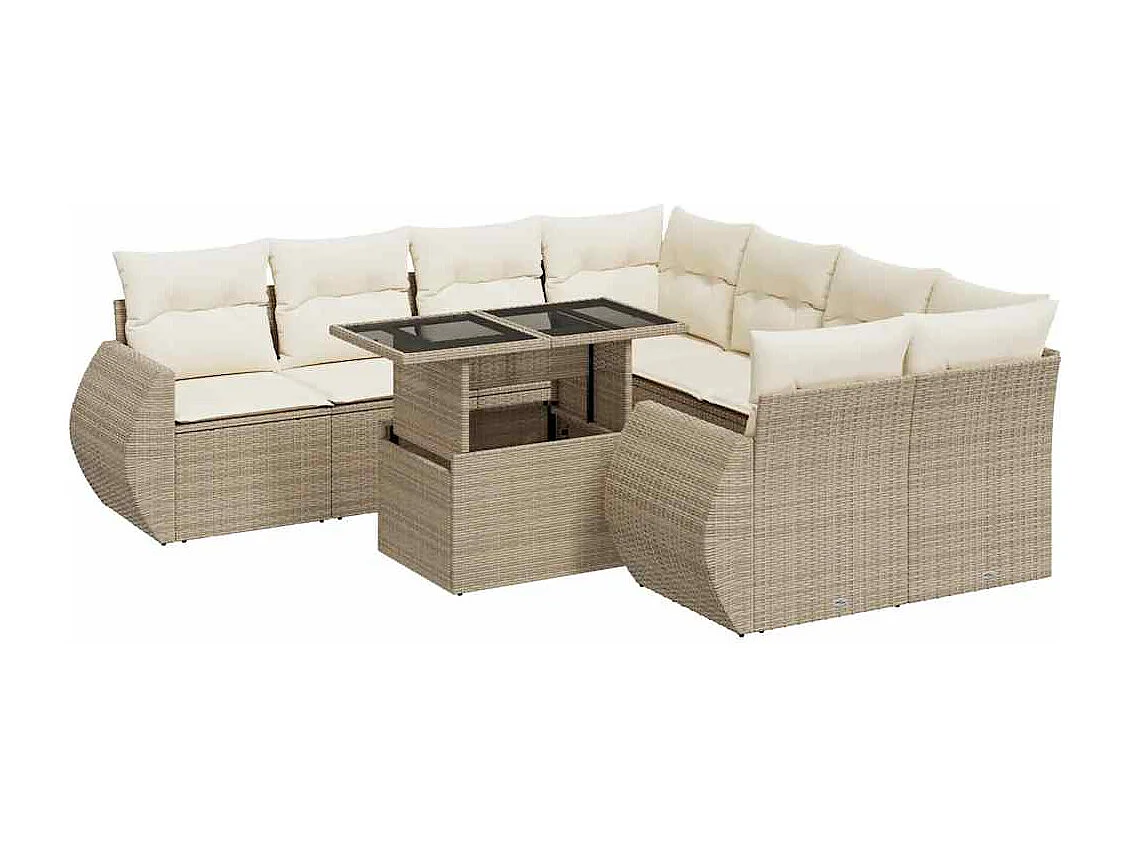 9-delige Loungeset met kussens poly rattan beige