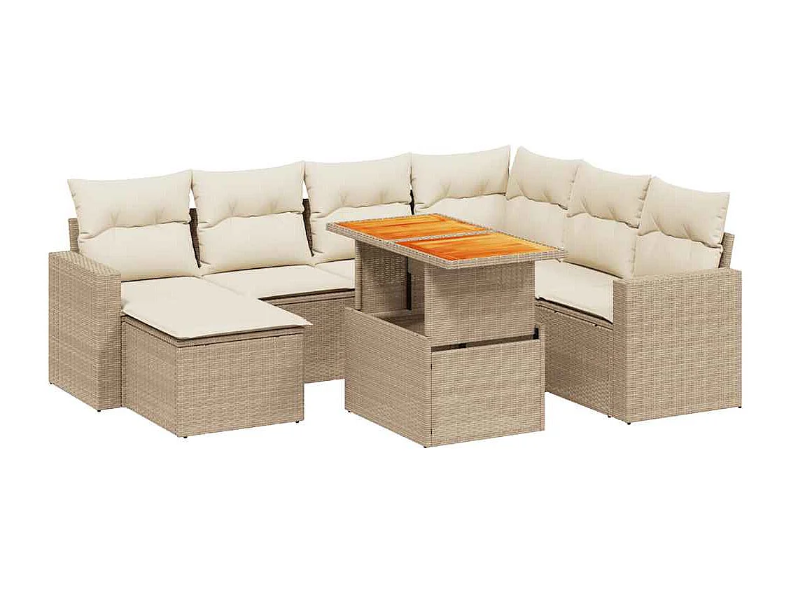 8-delige Loungeset met kussens poly rattan beige